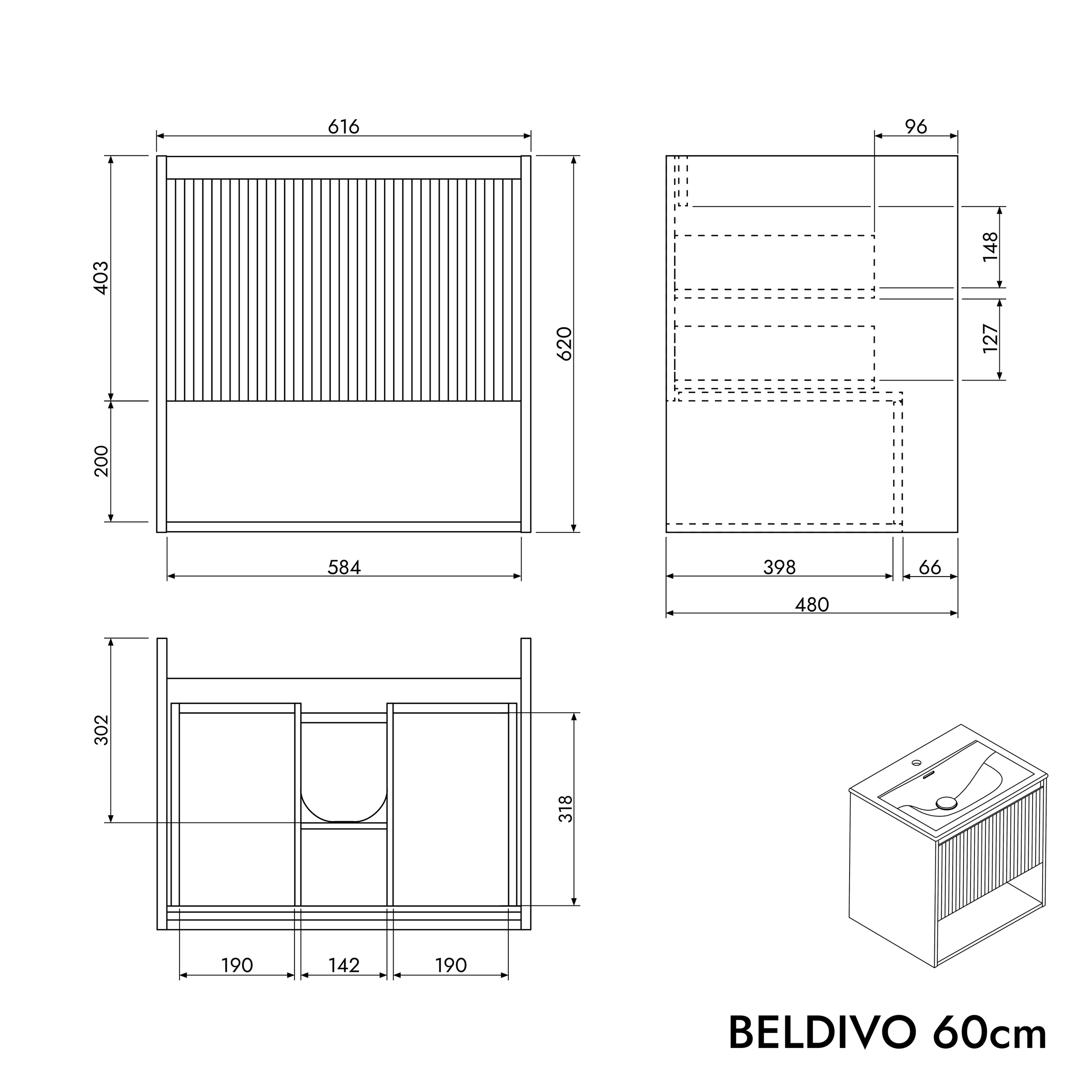 Duravit washbasin with vanity unit BELDIVO 60 cm