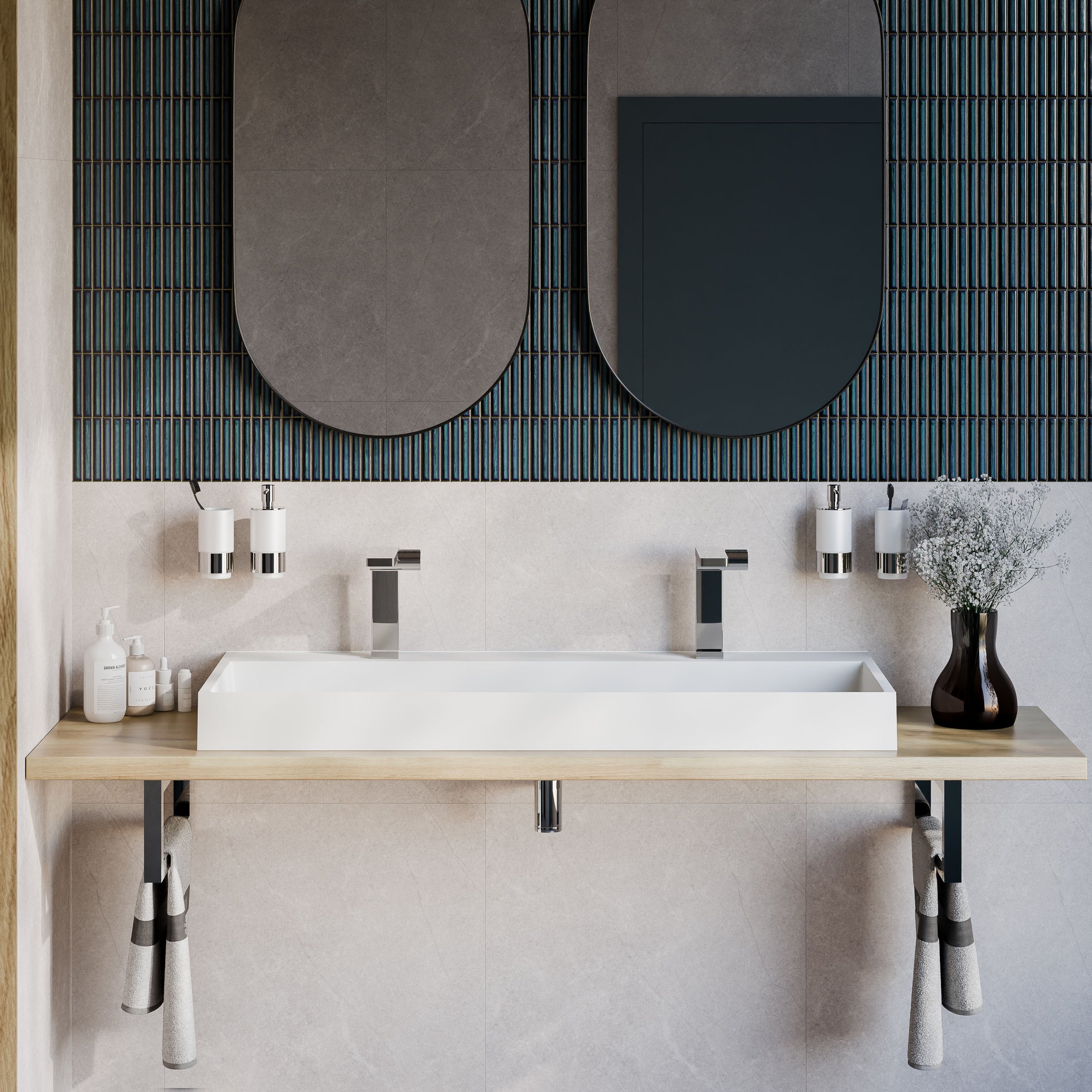 Countertop Washbasin / Wall-mounted Washbasin BS6001 - white -  cast marble - 120cm
