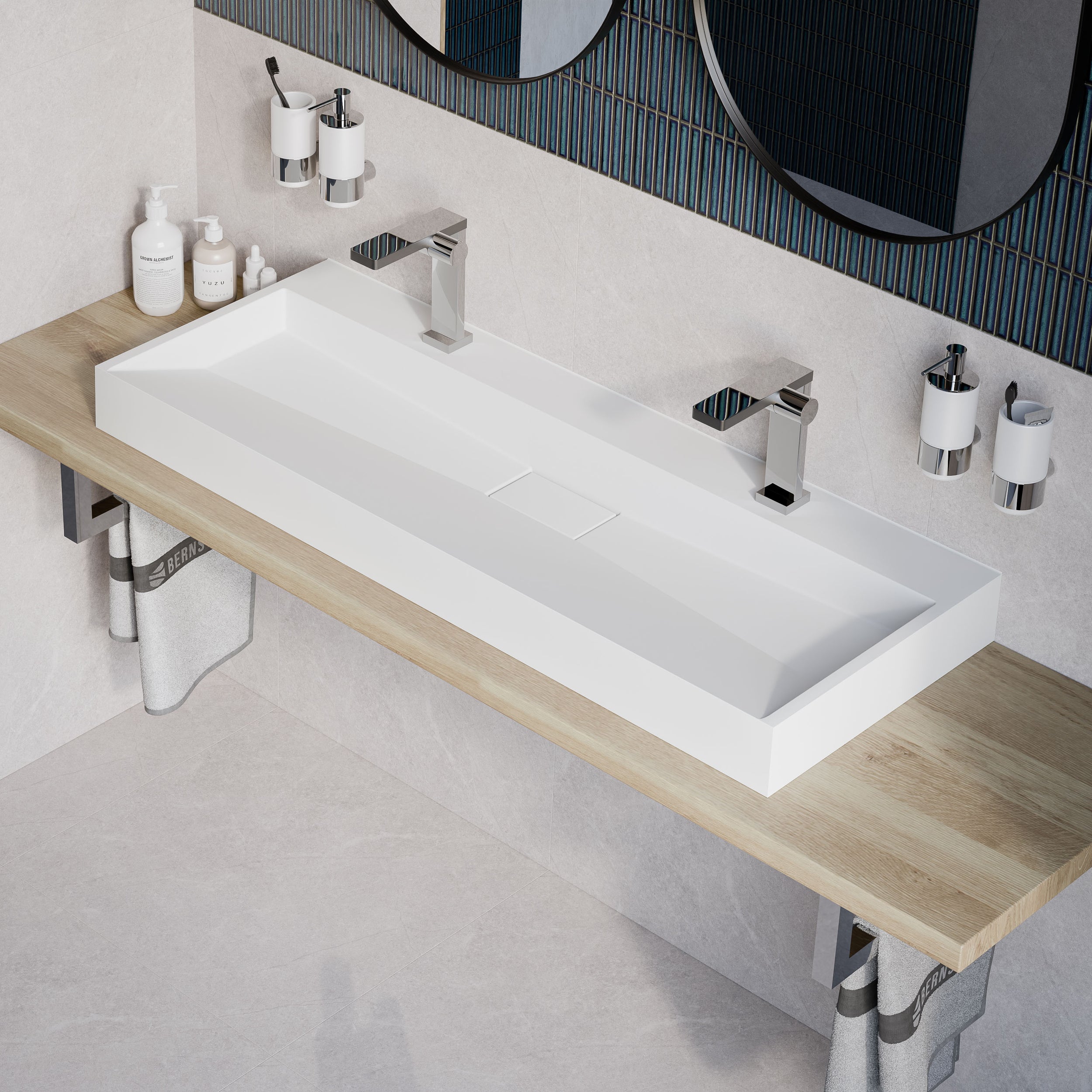 Countertop Washbasin / Wall-mounted Washbasin BS6001 - white -  cast marble - 120cm