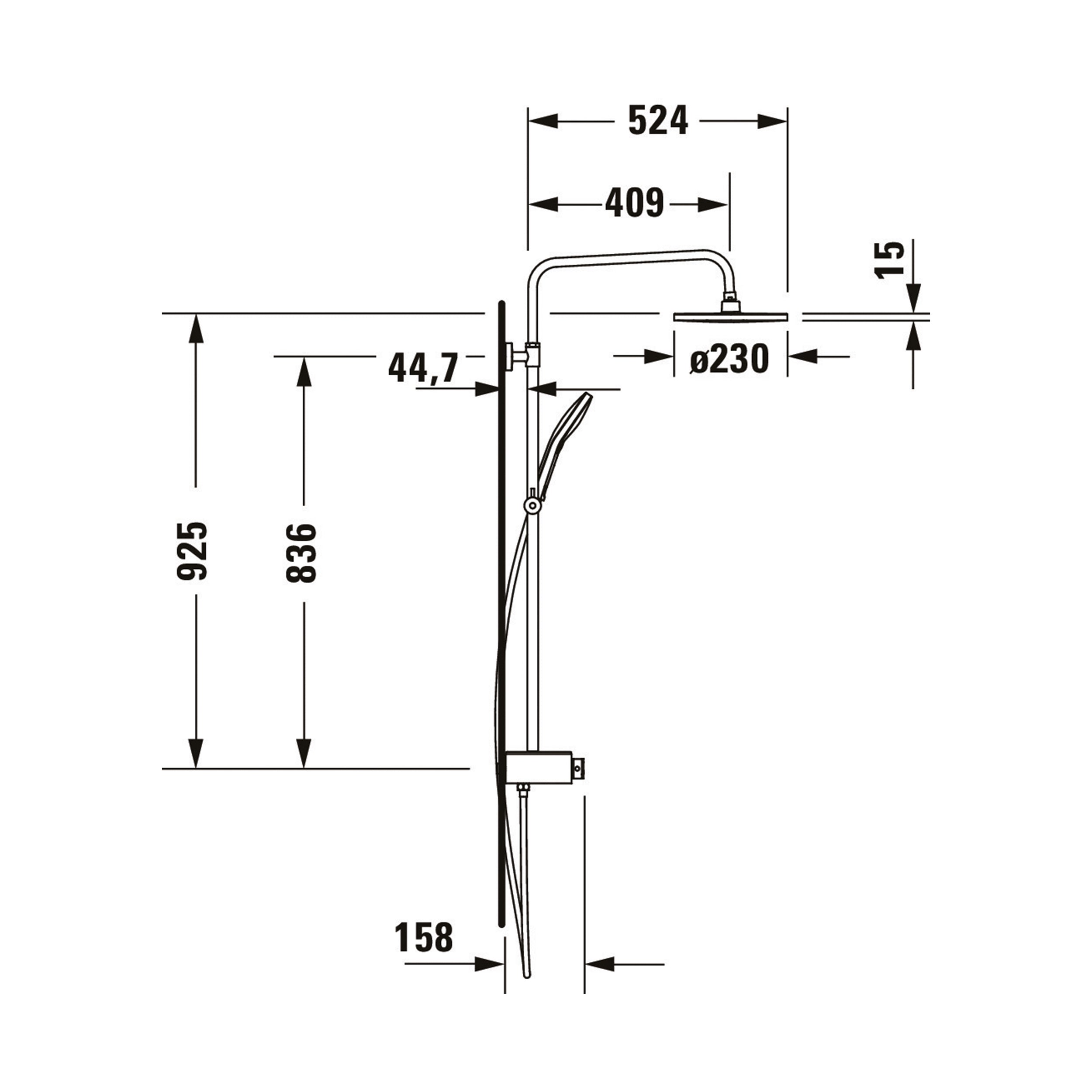 Duravit Shower System, with thermostat and glass shelf, incl. hand shower with 3 spray modes - chrome/white