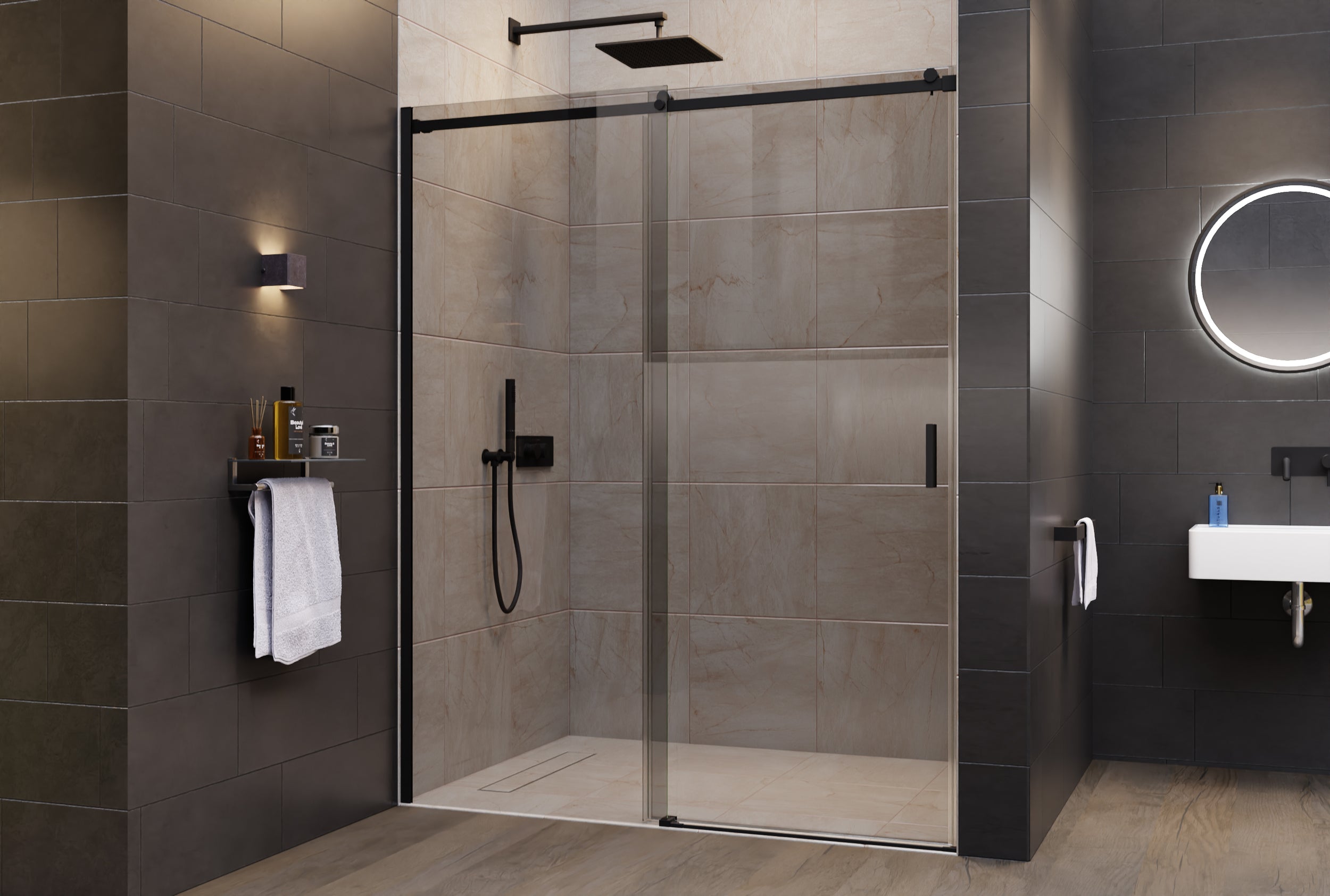 Nischendusche mit Schiebetür NT806 FLEX Schwarz matt