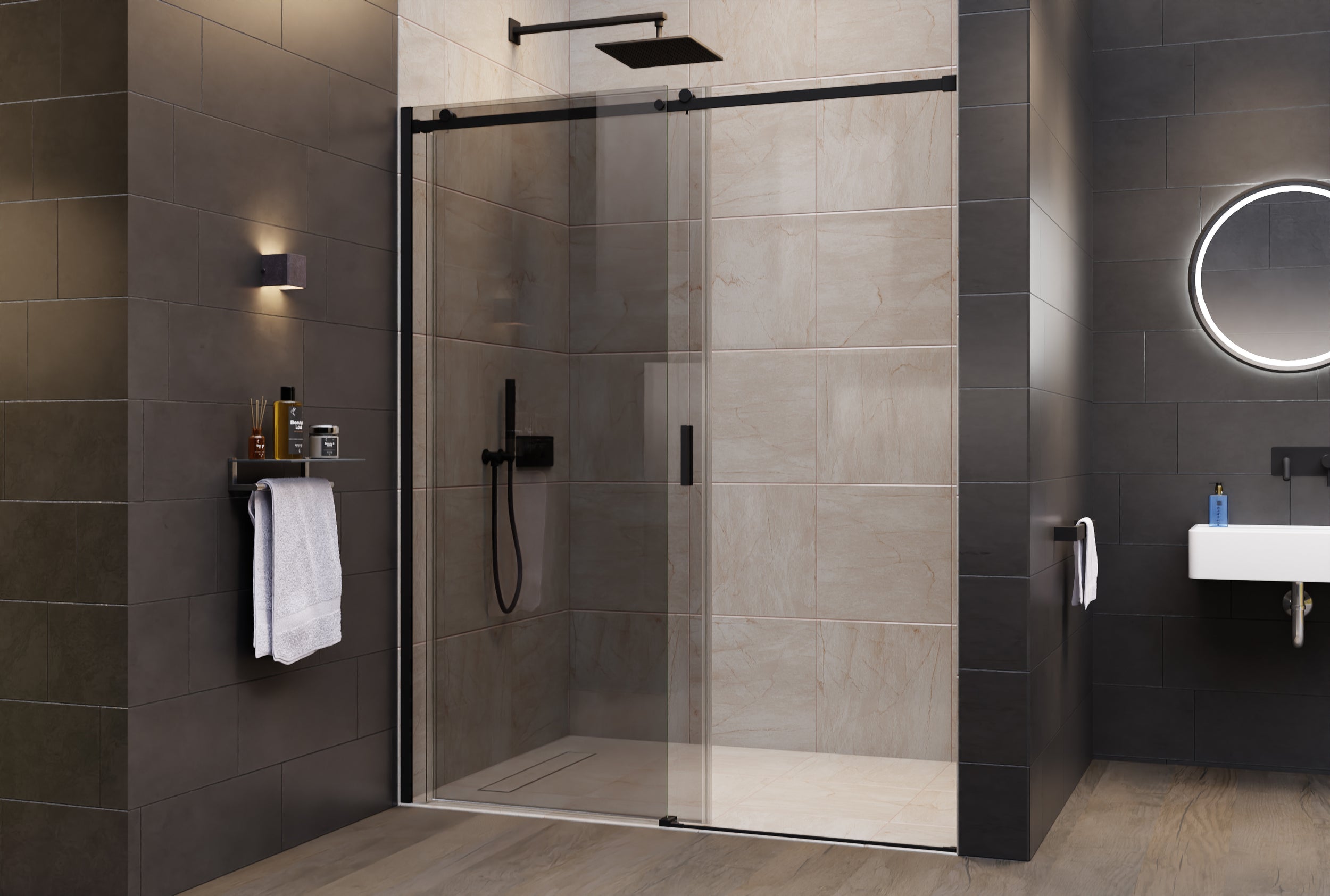 Nischendusche mit Schiebetür NT806 FLEX Schwarz matt