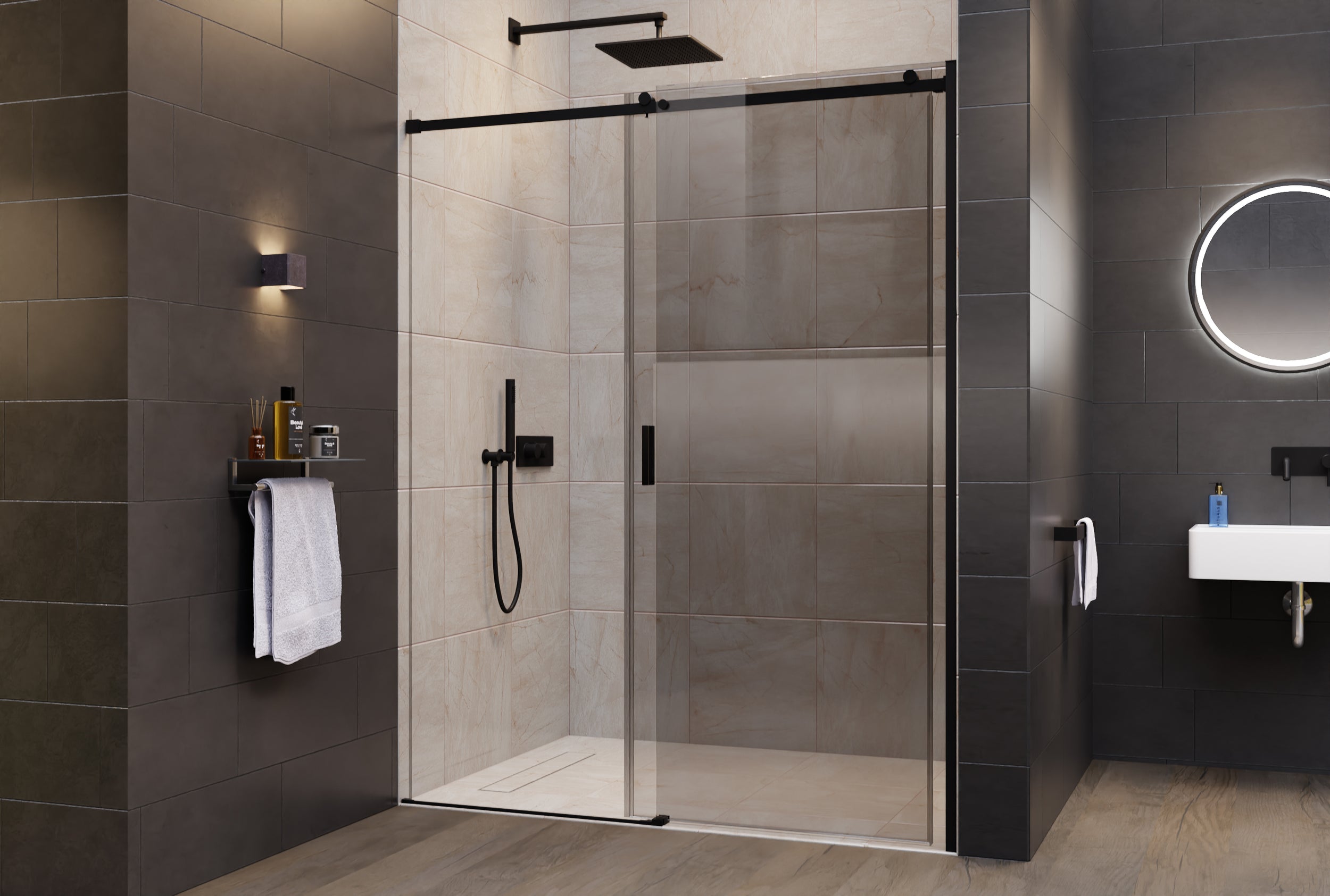 Nischendusche mit Schiebetür NT806 FLEX Schwarz matt