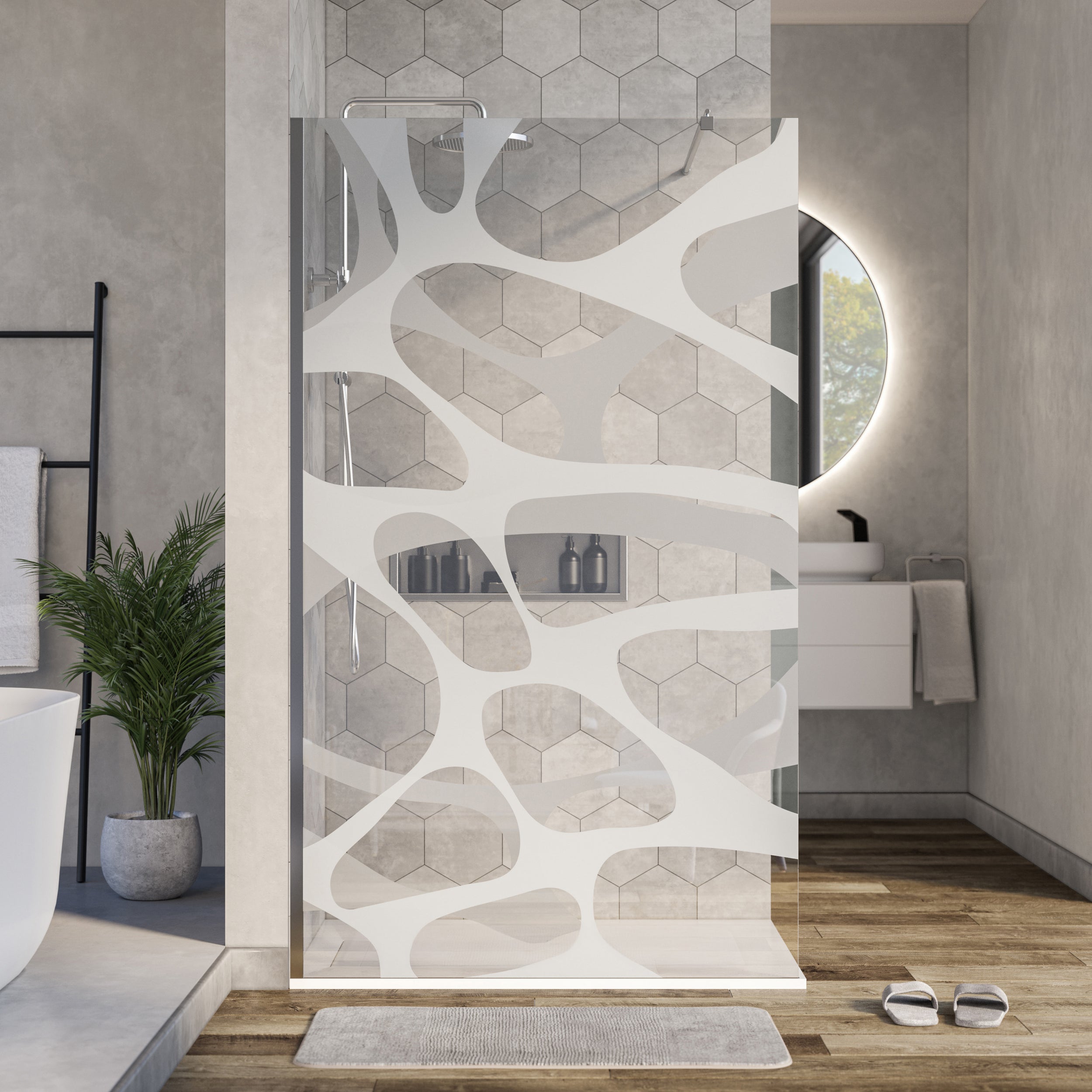 Duschabtrennung Walk-In Nano Echtglas EX101 - Milchglas-Muster Wave - Breite wählbar