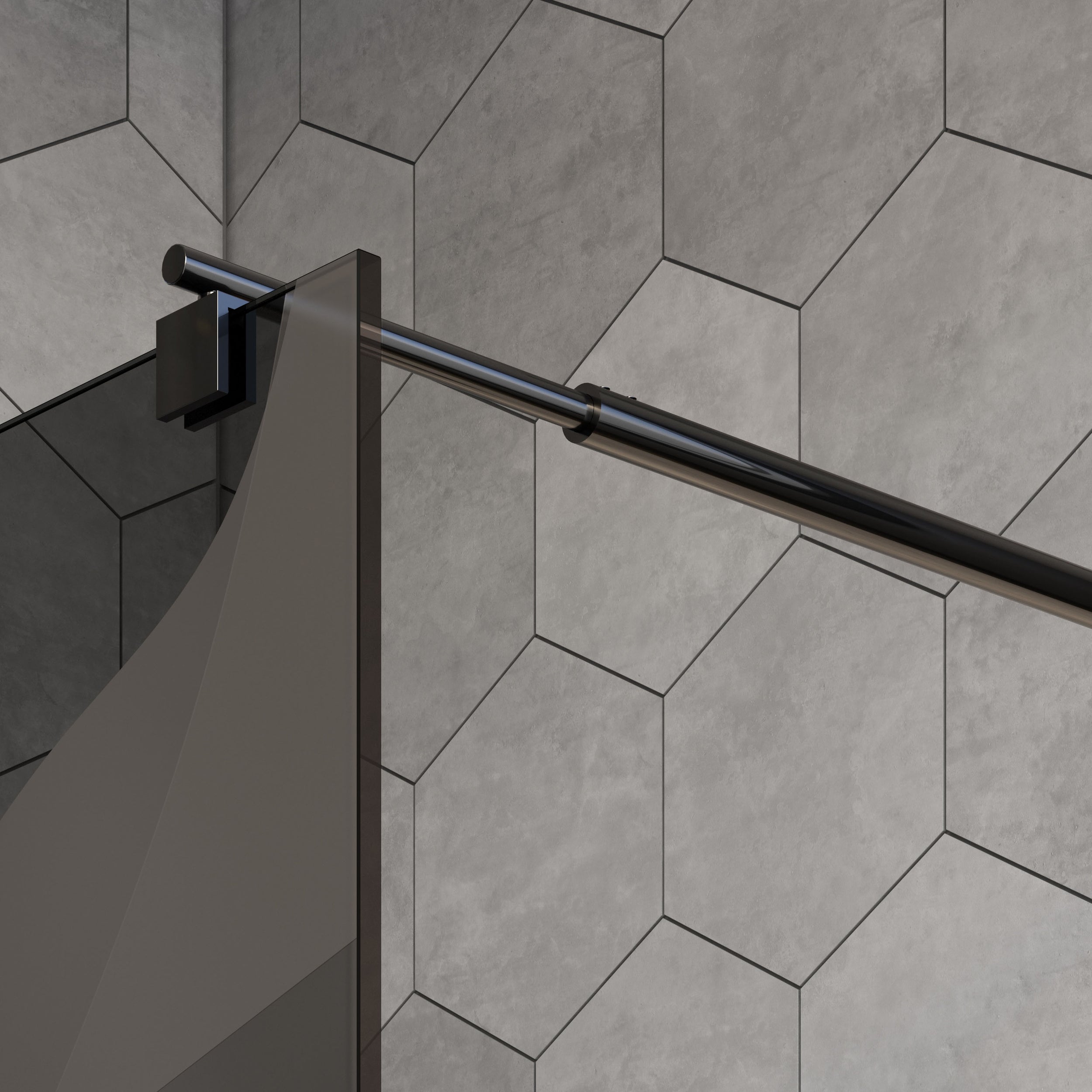 Nano coated Walk-in shower enclosure EX101  - 10mm tempered glass with Black/Grey Wave pattern - selectable width