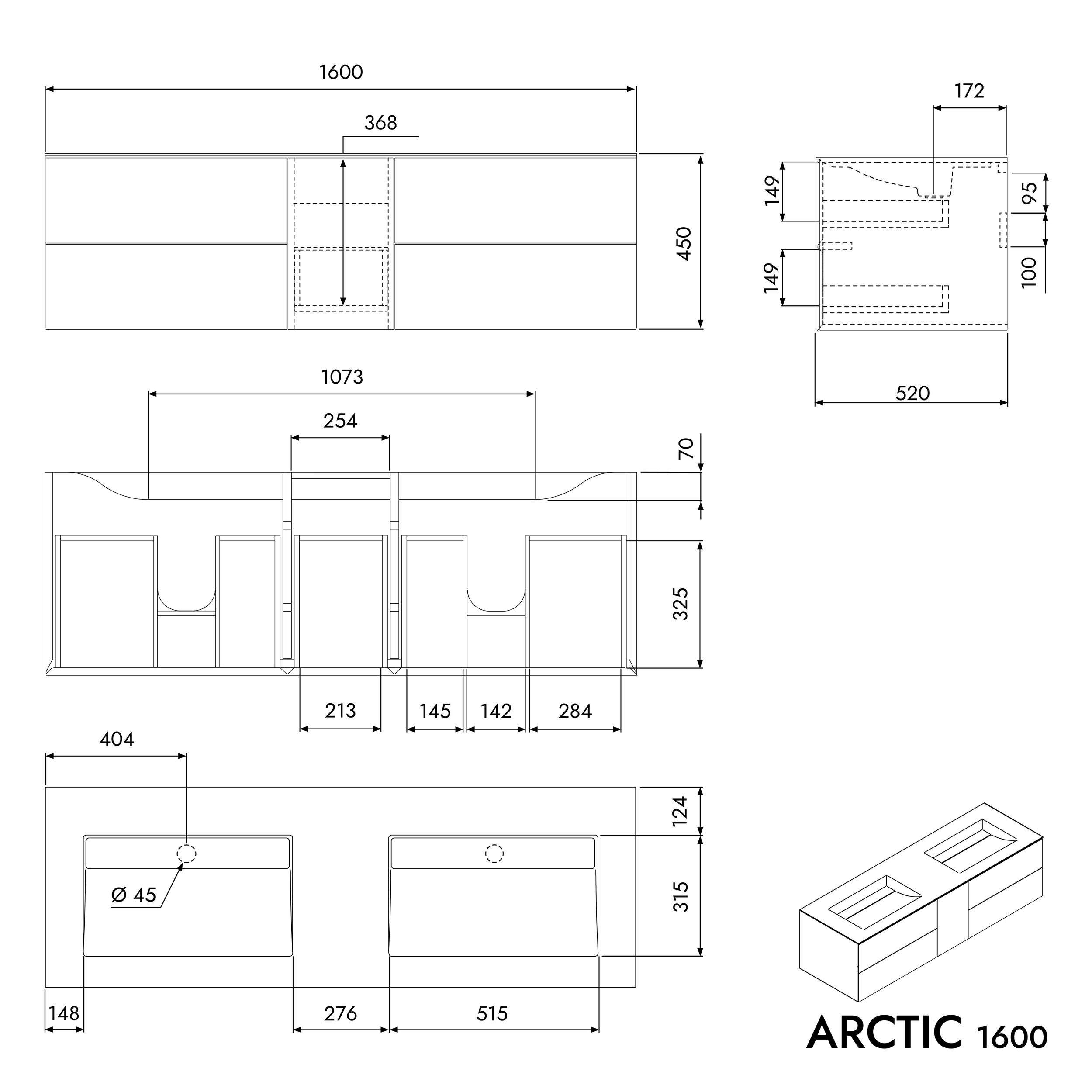 Full-size vanity unit ARCTIC 1600