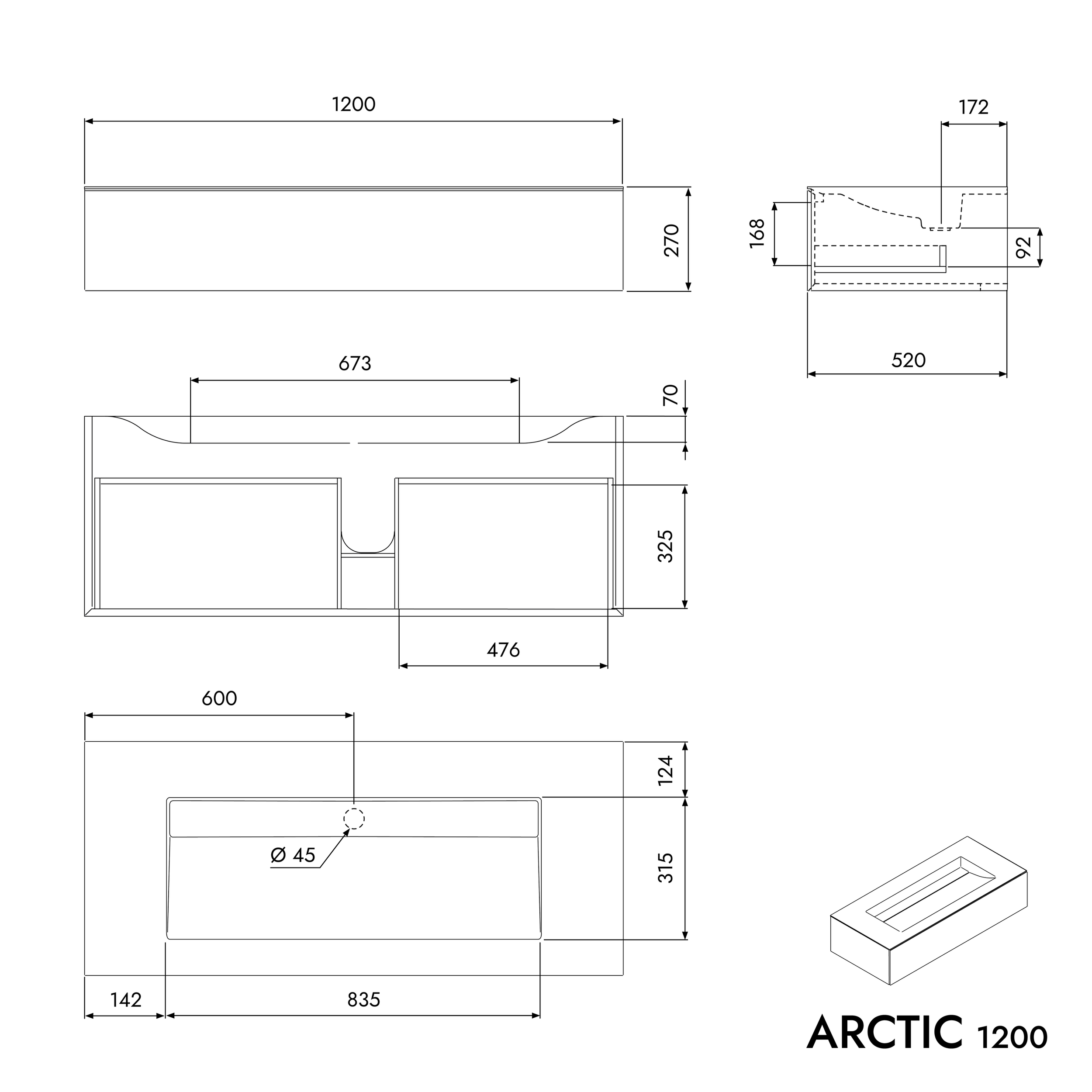 Washbasin vanity unit ARCTIC 1200