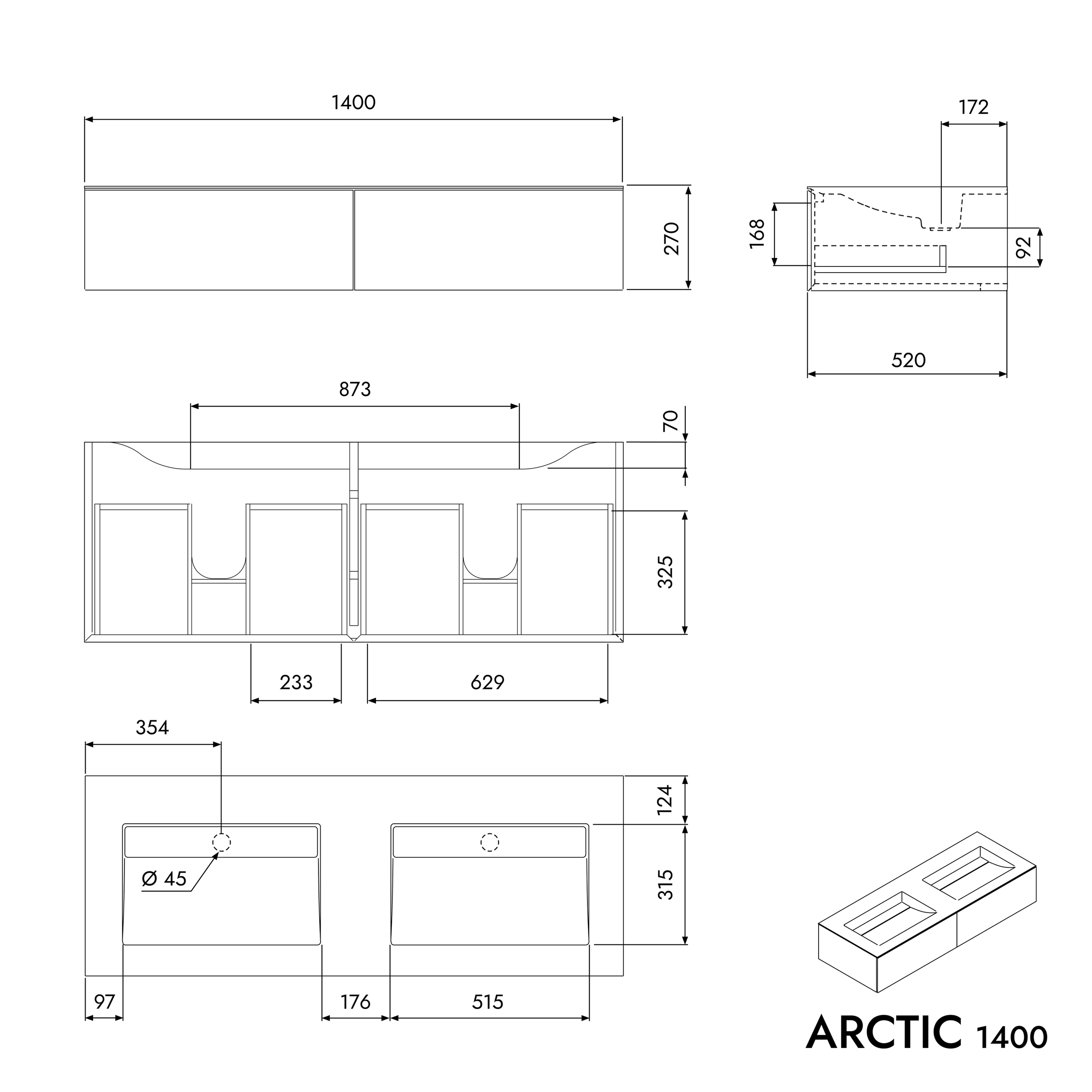 Washbasin base unit ARCTIC 1400