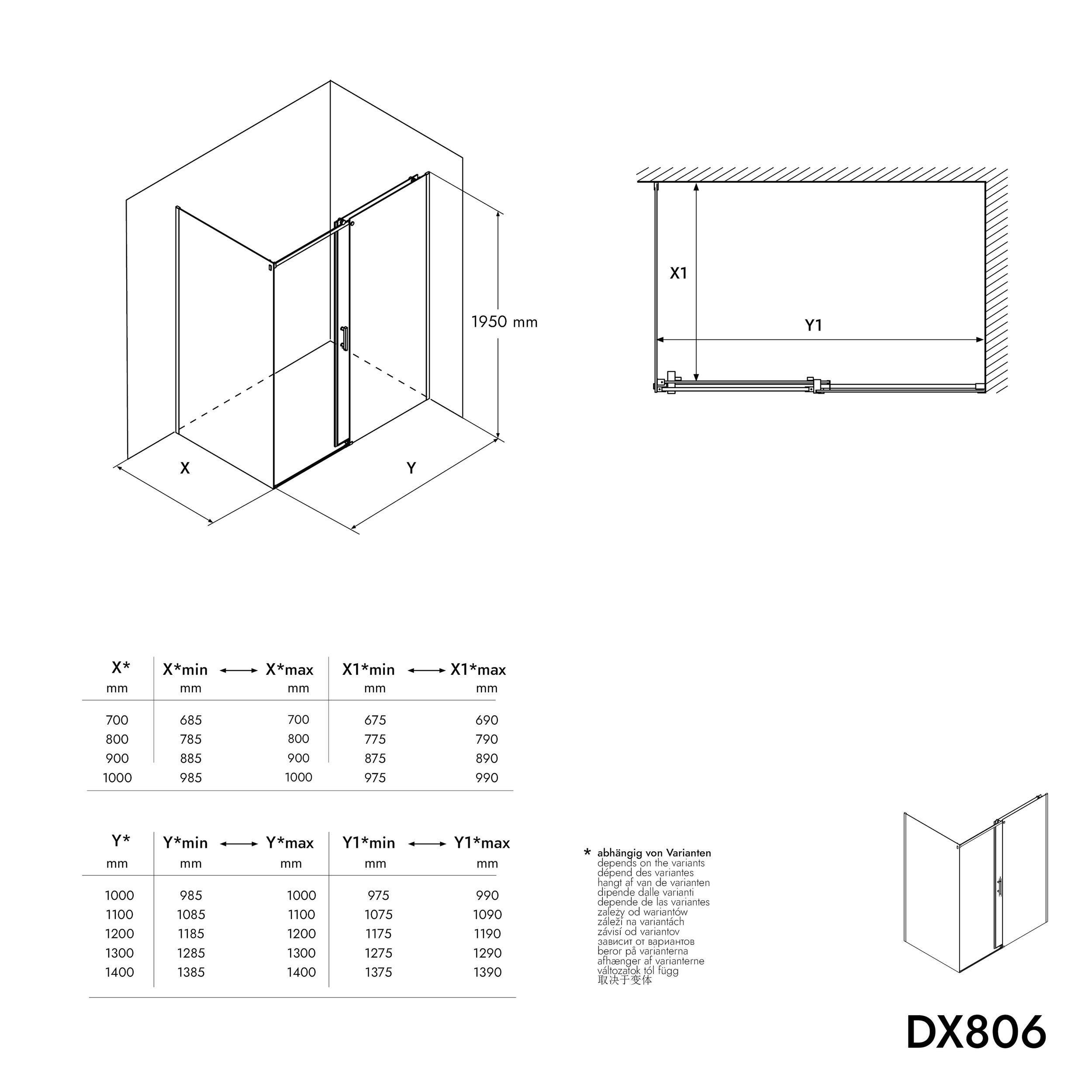 Sliding shower door and side panel DX806A FLEX