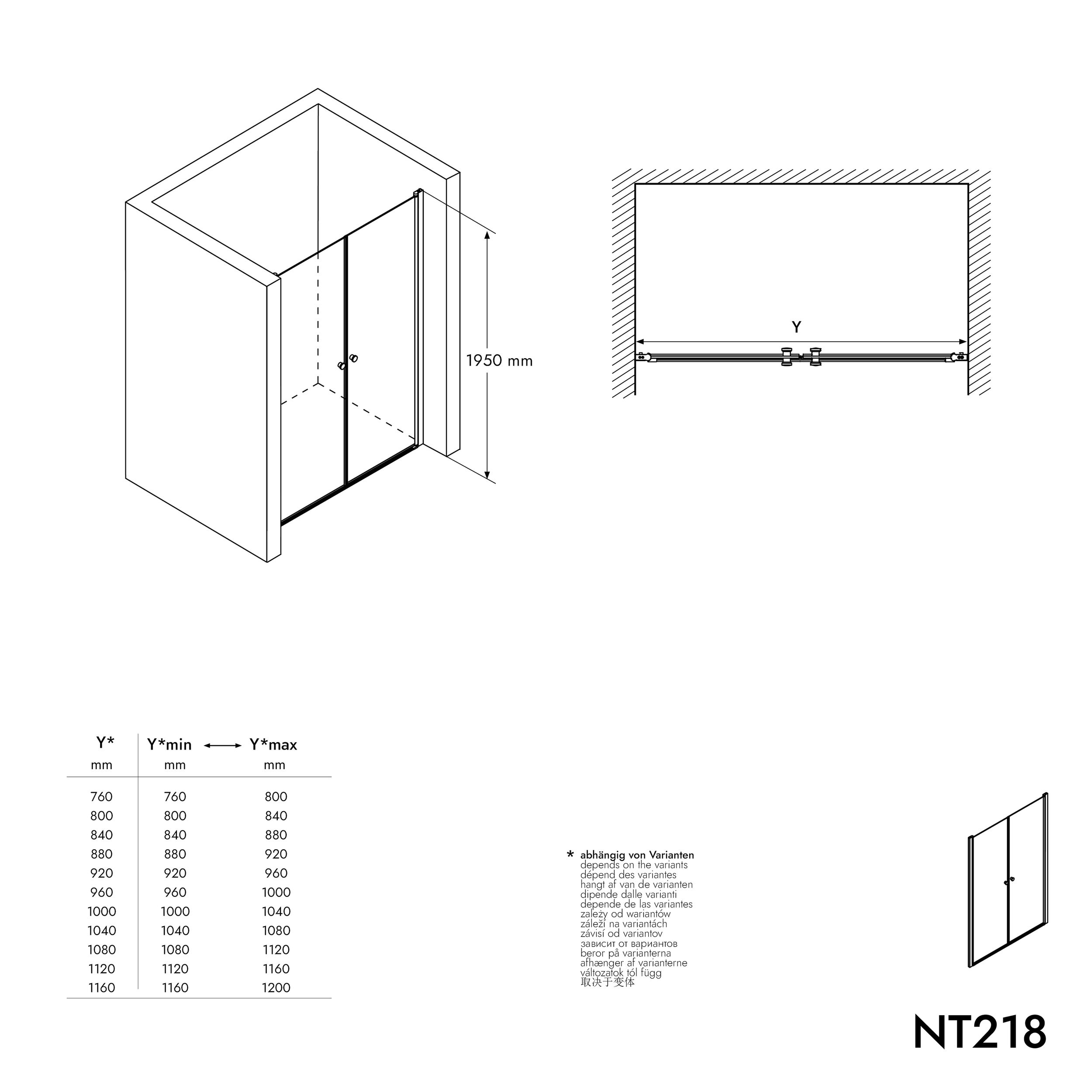 Niche shower with double swing doors NT218