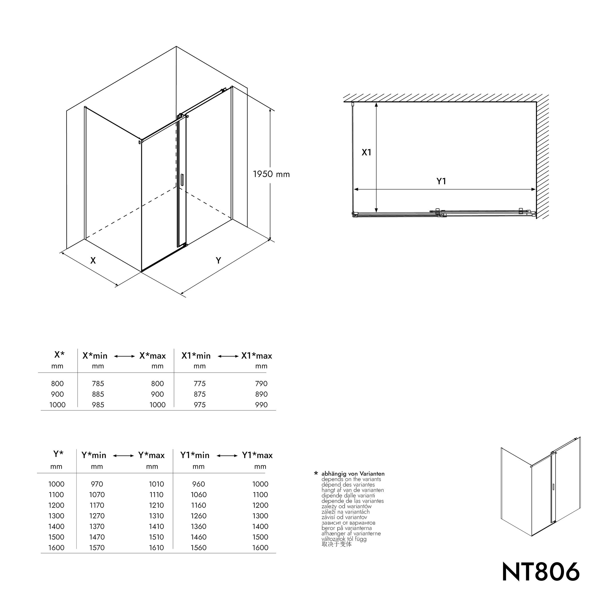 Corner shower with sliding door NT806 FLEX