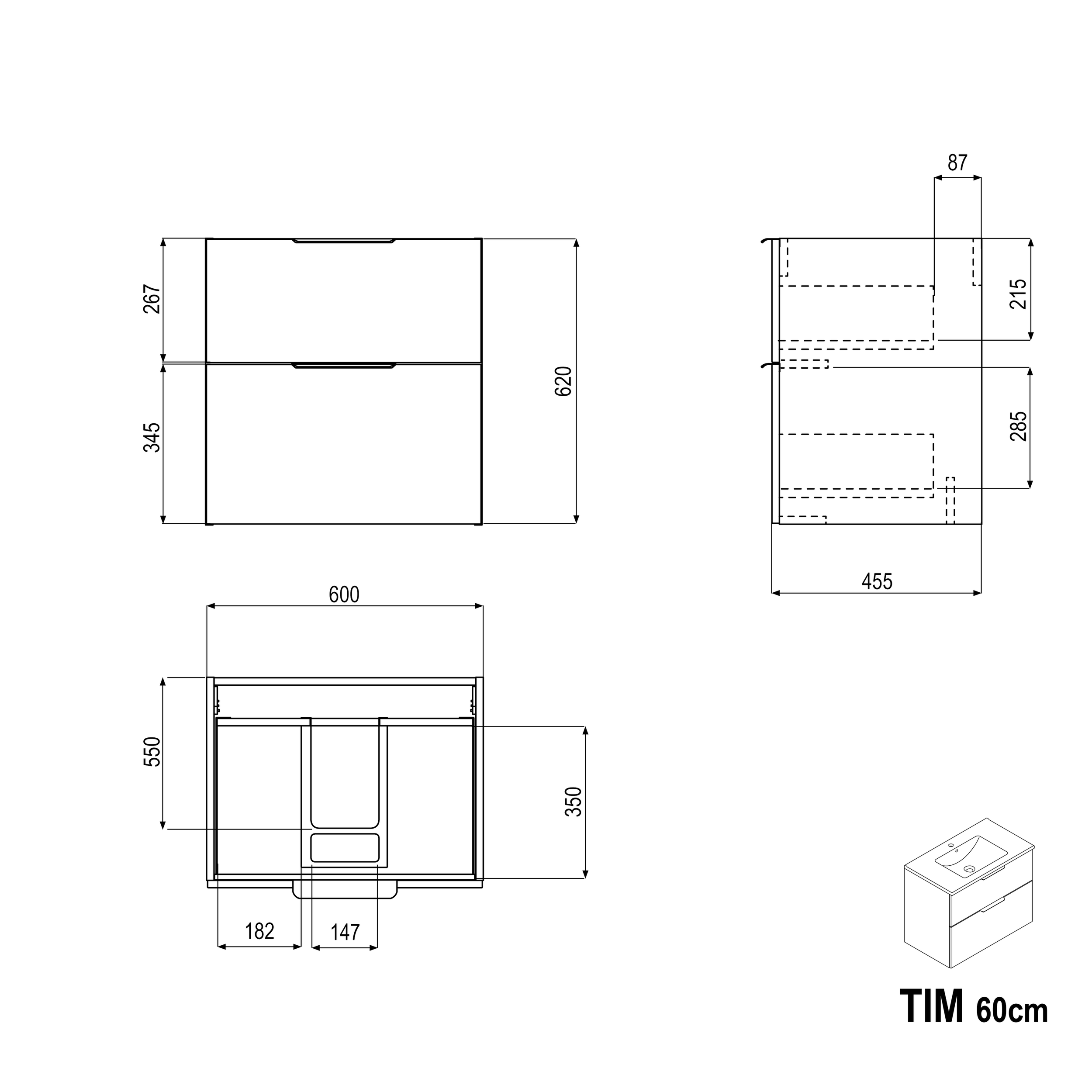 Waschtischunterschrank TIM 60 cm