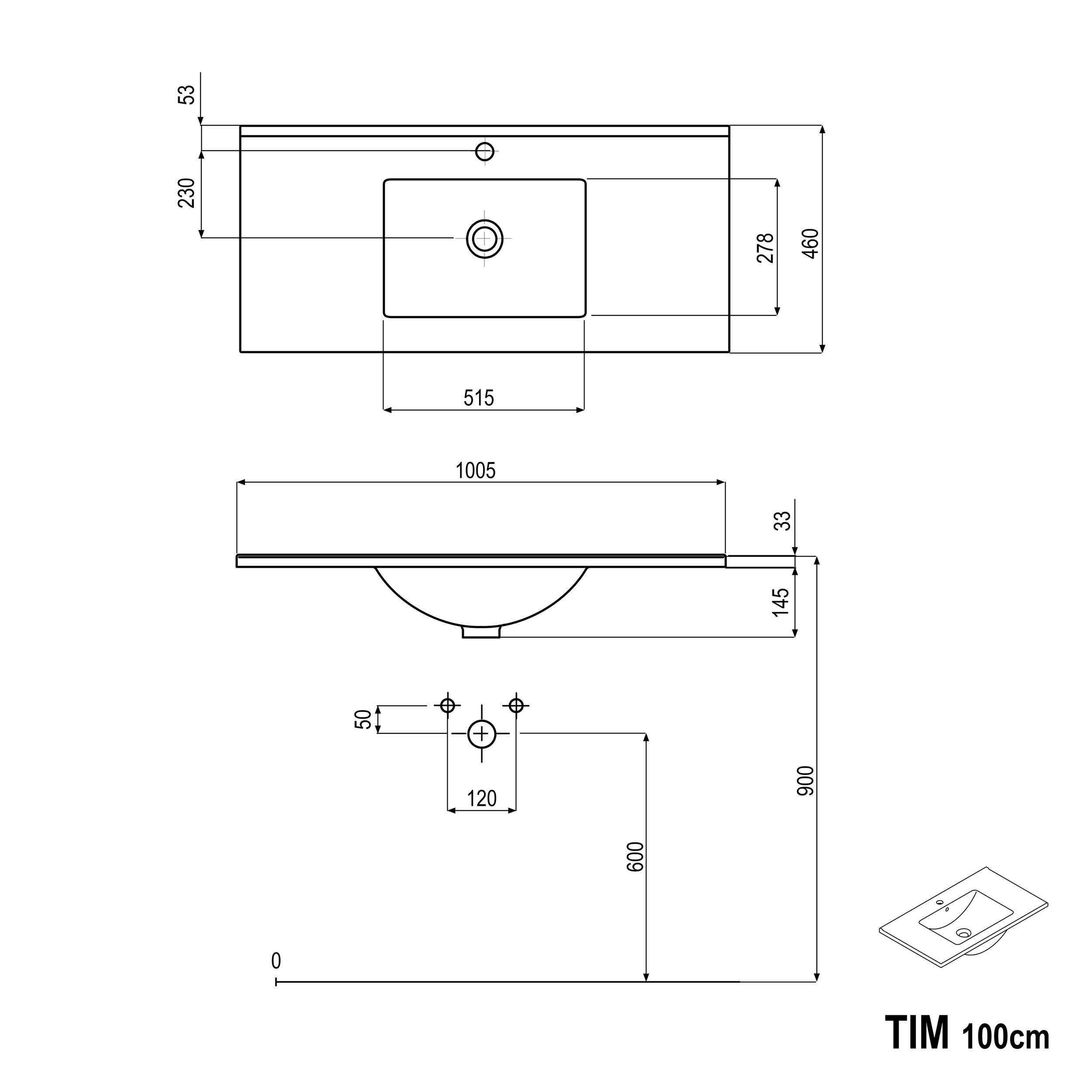 Waschtischunterschrank TIM 100 cm