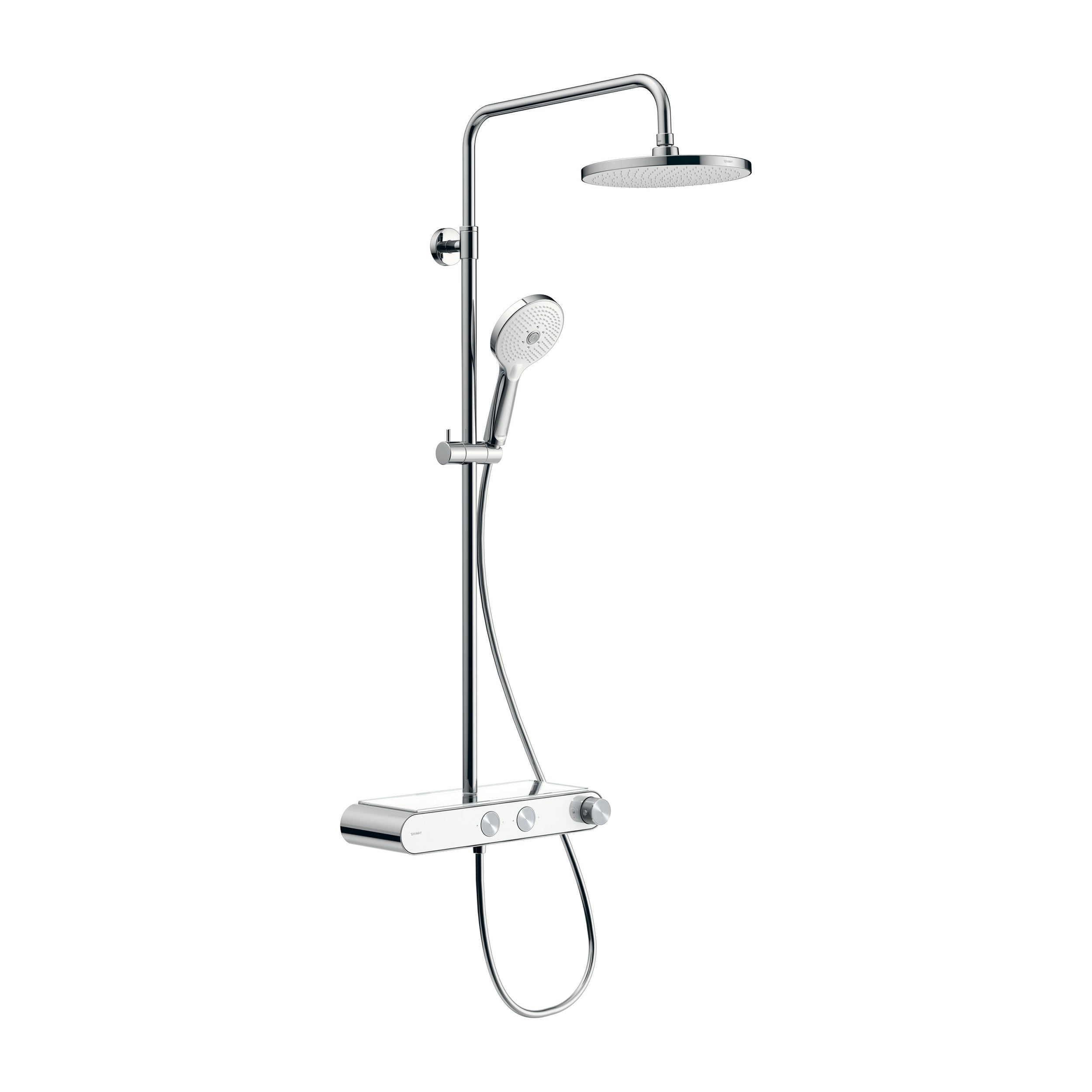 Duravit Shower System, with thermostat and glass shelf, incl. hand shower with 3 spray modes - chrome/white