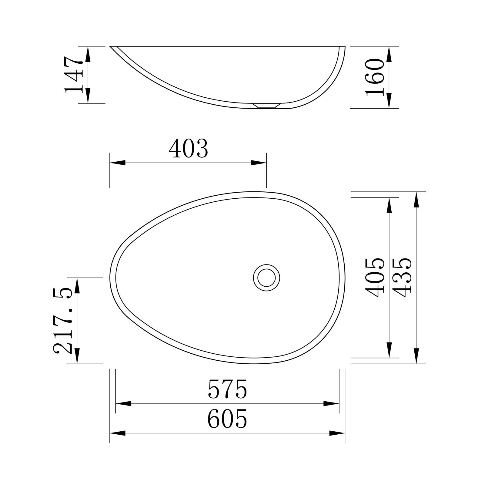 Design Aufsatzbecken VELA aus Mineralguss - 60,5 x 43,5 x 16 cm - Beton-Optik matt