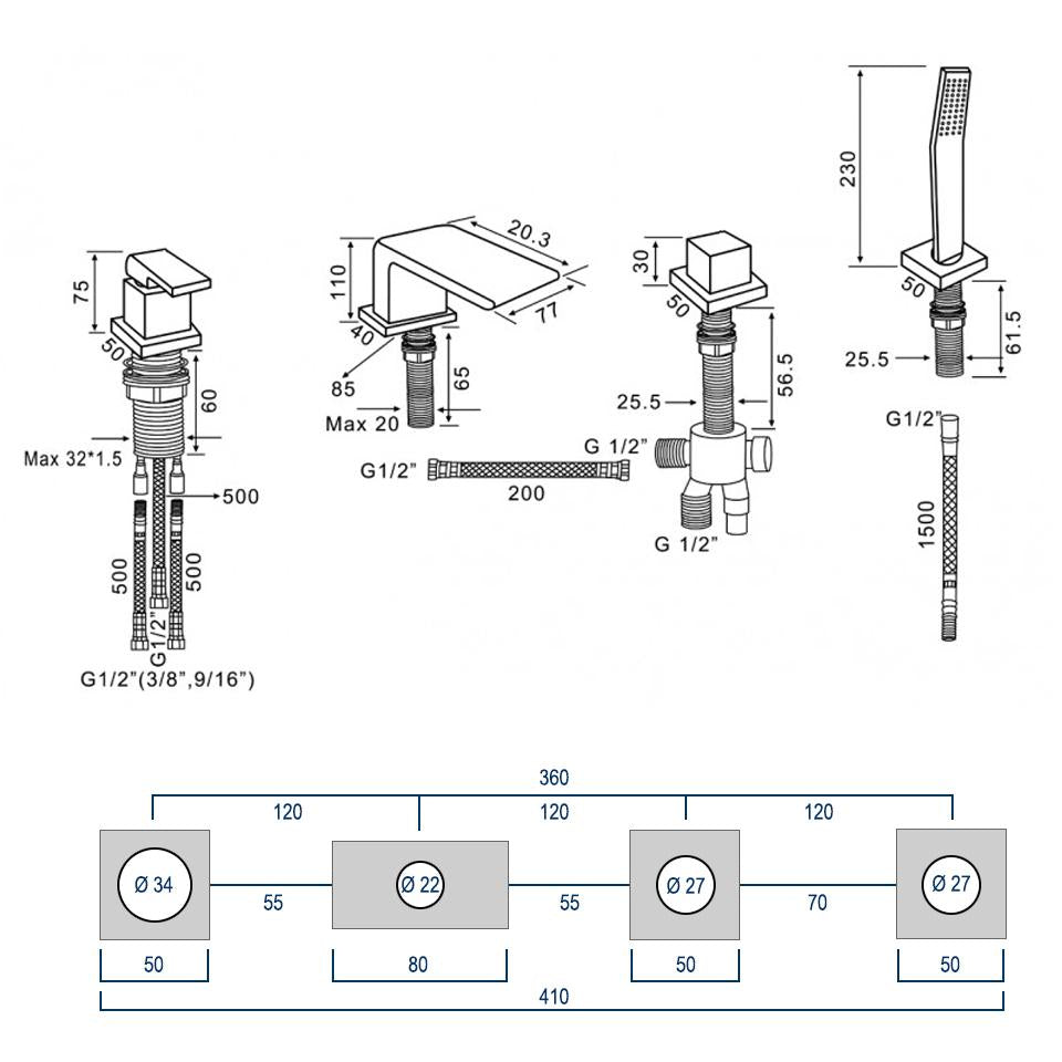 Bath rim tap Tile rim tap 6080B