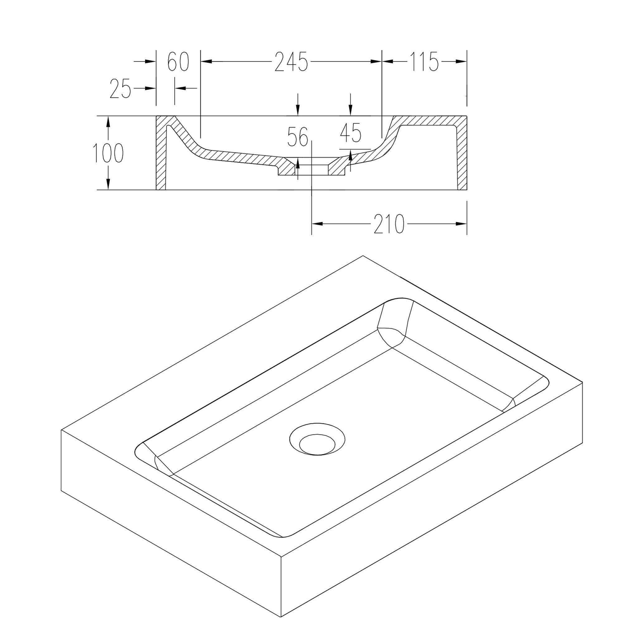 Mineral cast wall-mounted washbasin PB2142